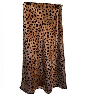 Hot Kiss Brown Leopard silk Slip Midi Skirt